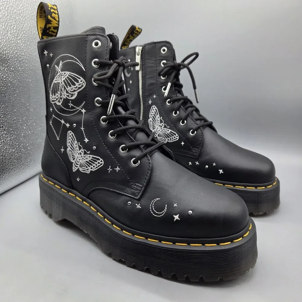 Dr. Martens Jadon Boots Celestial Moth Embroidered Platform Black Women's Sz 11